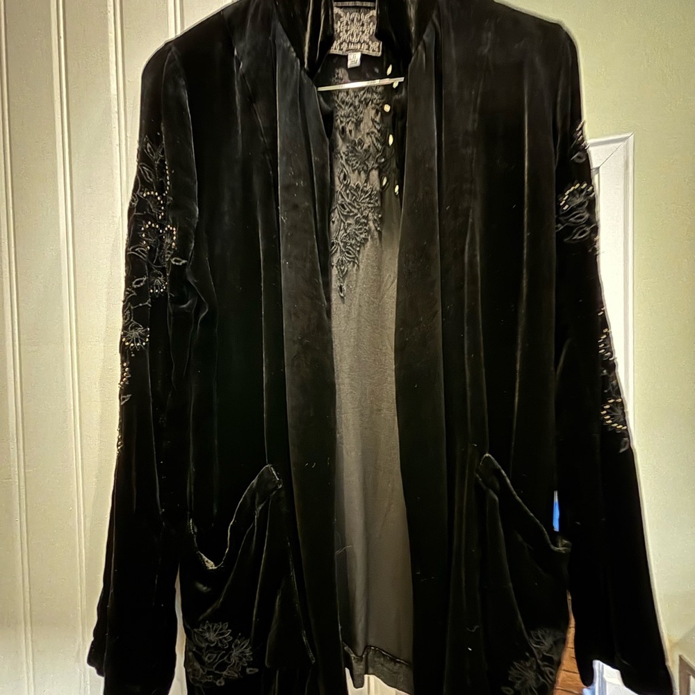 Johnny Was Black Velvet jacket, gold embellishment XS